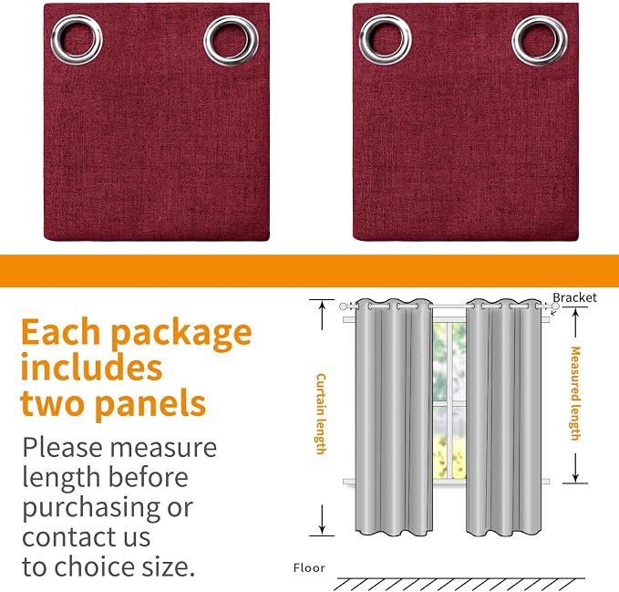 YoungsTex Burgundy Linen Blackout Curtains 63 Inches Long - Image 7