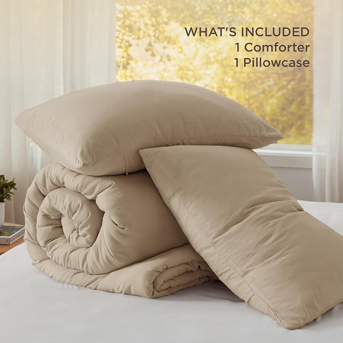 Bedsure Twin/Twin XL Comforter Set, Khaki Soft Prewashed Bedding - Image 6