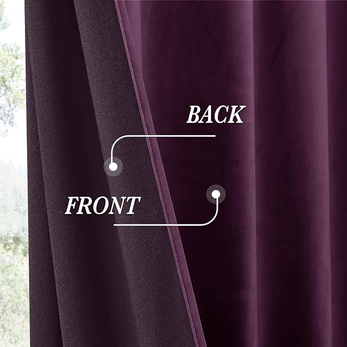 RYB HOME Purple Velvet Curtains 72 inches - Image 3