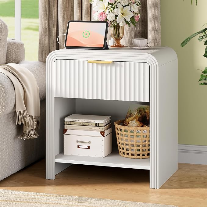 Decofy Fluted 1-Drawer Nightstand Set of 2 - Image 8
