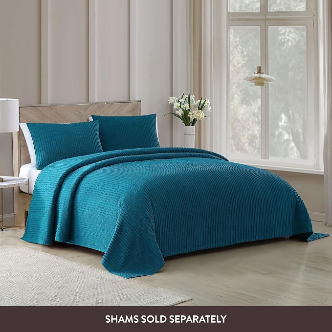 Beatrice Home Fashions Queen Channel Chenille Bedspread, Peacock | Soft - Image 3