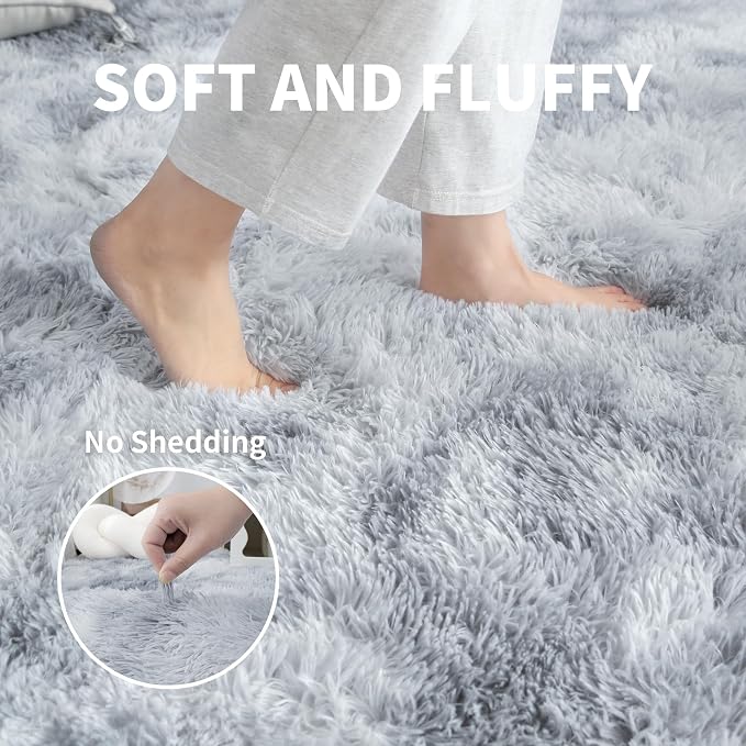 5x7 Thick Tie-Dyed Grey Shag Rug - Image 3