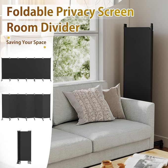 6 Panel Room Divider with Lockable Wheels, Freestanding Partition Room - Image 6