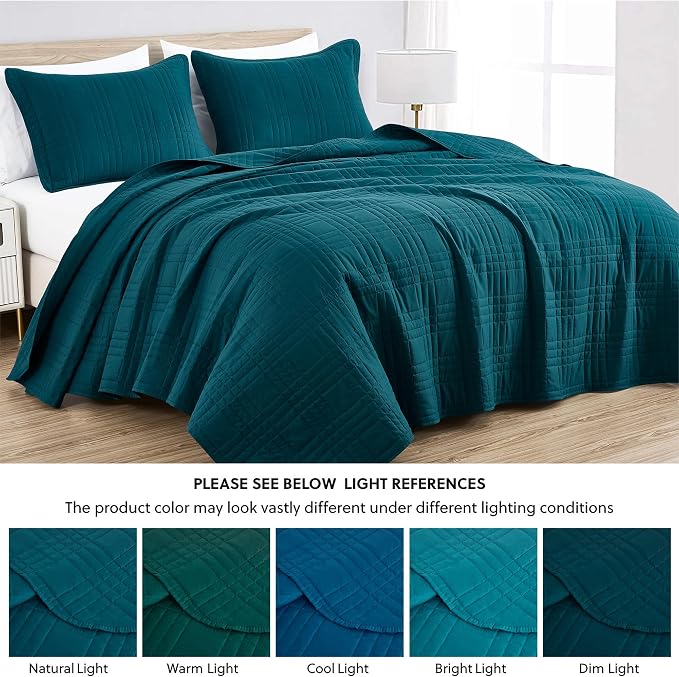 Chezmoi Collection Kingston Queen Size Bedspread Set, 3-Piece Teal Oversized - Image 5