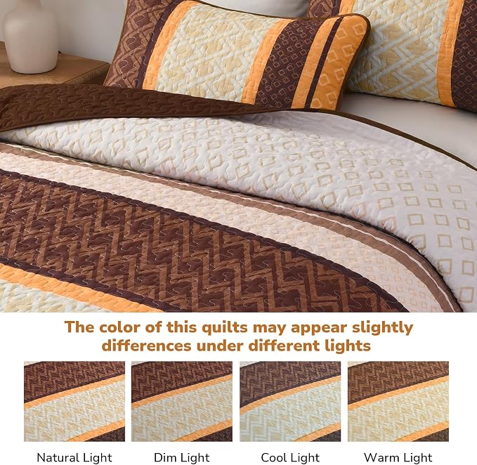 Dinjoy Quilts King Size, Striped Bedspread Bedding Sets, Coverlet Bed Sets - Image 8
