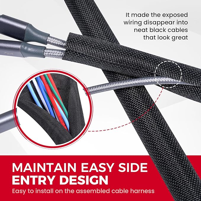 Sonoreboom Wire Split Loom Wrap Cable Management Sleeves Automotive Black Woven Mesh Protector Tubing (5/16" - 28 Feet)