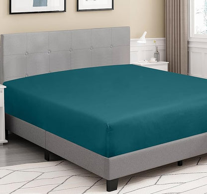 ROYALE LINENS 300 Thread Count 100% Long Staple Combed Cotton Fitted Sheet Queen - Super Soft Deep Pocket Bottom Sheet - Fitted Sheets Only - Elastic Sheets (Queen, Teal)