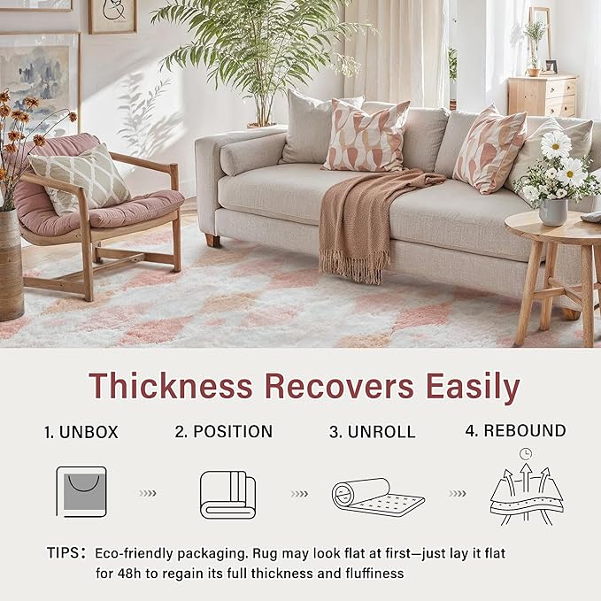 Pink 8x10 Area Rug for Living Room Soft Checkered Shag Carpet | Machine Washable - Image 4