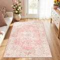 Latte&Fog 3x5 Entryway Pink Area Rugs, Vintage Floral Washable Rugs | by LatteFog