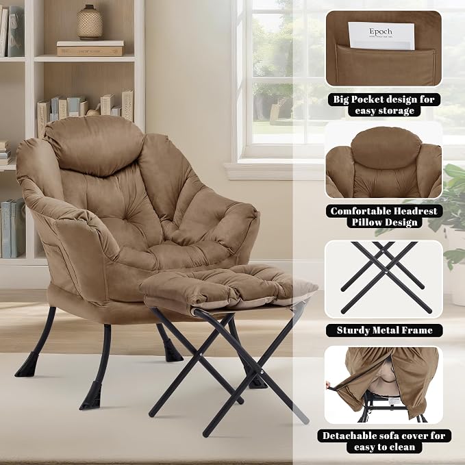 Lazy Chair with Ottoman, Comfy Reading Chair, Lounge Chair - Image 5
