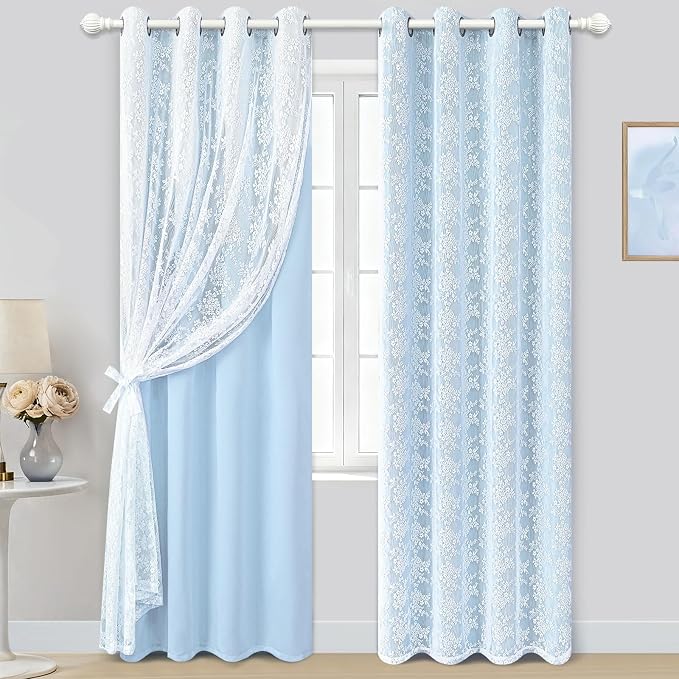 Yinhua Blue Curtains for Living Room Blackout Curtains for Bedroom 84 Inches by yinhua