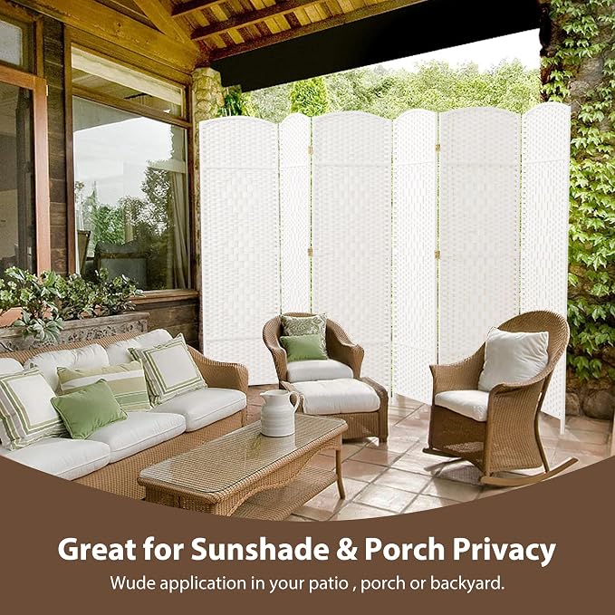 6 Panel Room Divider, 6 FT Wide Folding Screen Room Divider, Off White | Double - Image 6