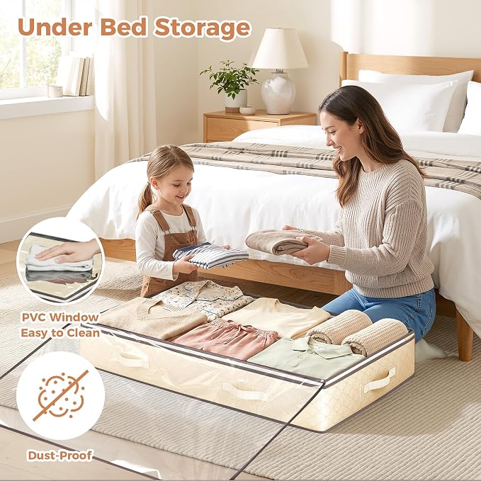 95L Underbed Storage Containers, 4 Pack Closet Organizers Beige | Underbed - Image 2