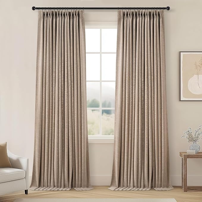 90 Inches Long Pinch Pleated Blackout Dark Flax Curtains by Topfinel