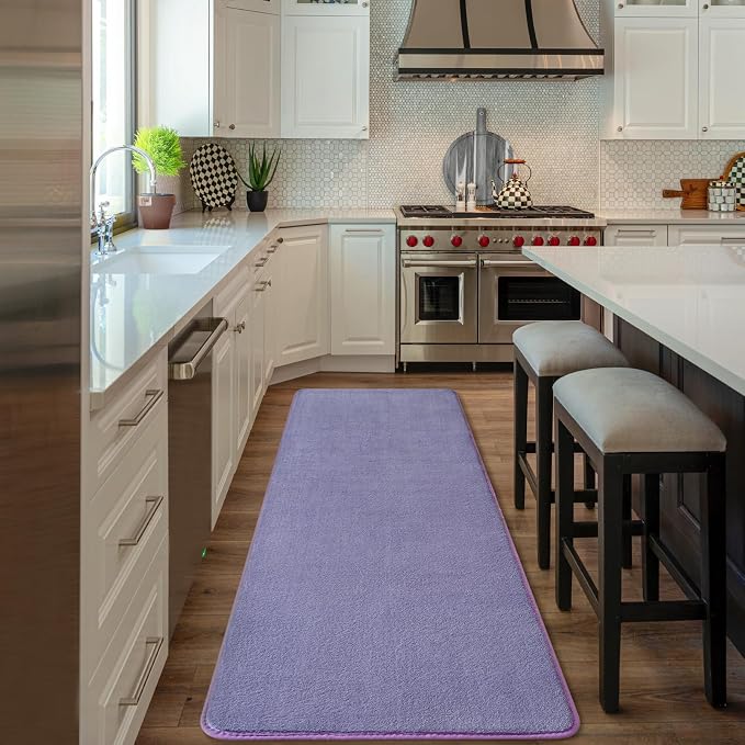 Modern Soft Hallway Runner Rug, 2x6 Feet Purple Washable Runner Rug | Fluffy - Image 6