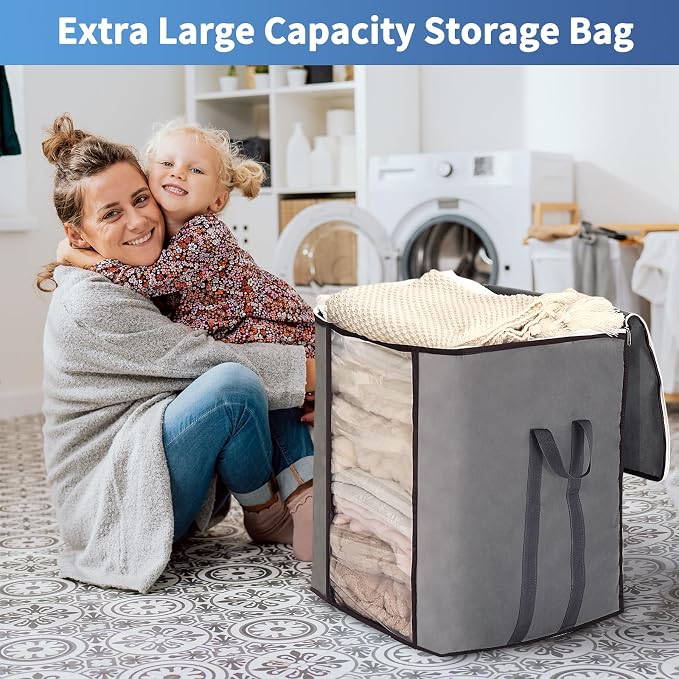 Blanket Storage Bags 120L for Comforter Clothes Bedding Sheet 4 Pack Grey | - Image 4