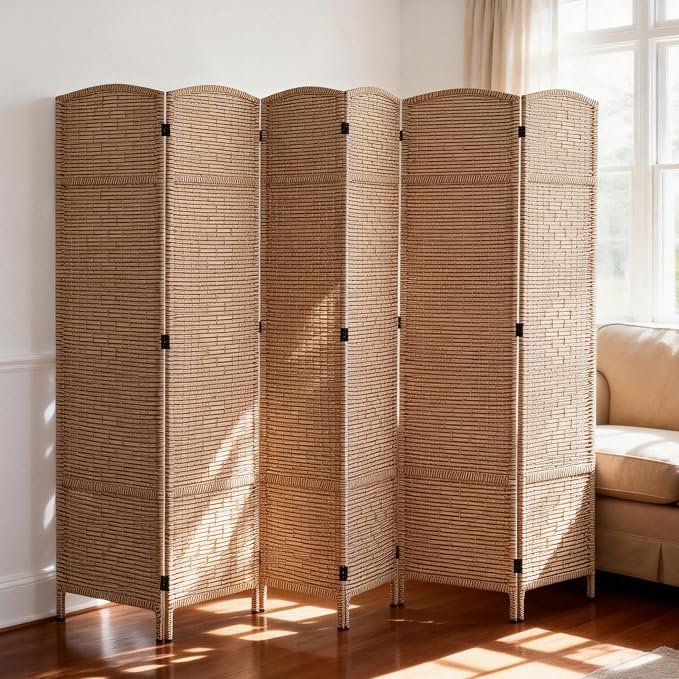 Rattan Room Divider, 6-Panel Folding Privacy Screen 6ft. Extra Wide | Double by Jostyle