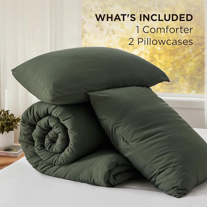 Bedsure Super King Plus Comforter Set, Dark Green Soft Prewashed Bedding - Image 6