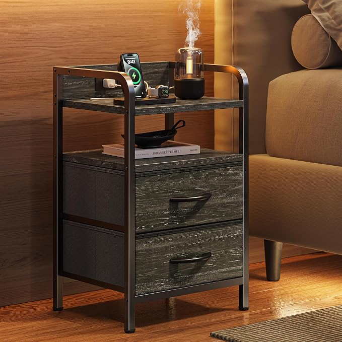 Huuger Nightstands Set of 2, Night Stand, Charging Station, USB-C Ports | 2 - Image 2