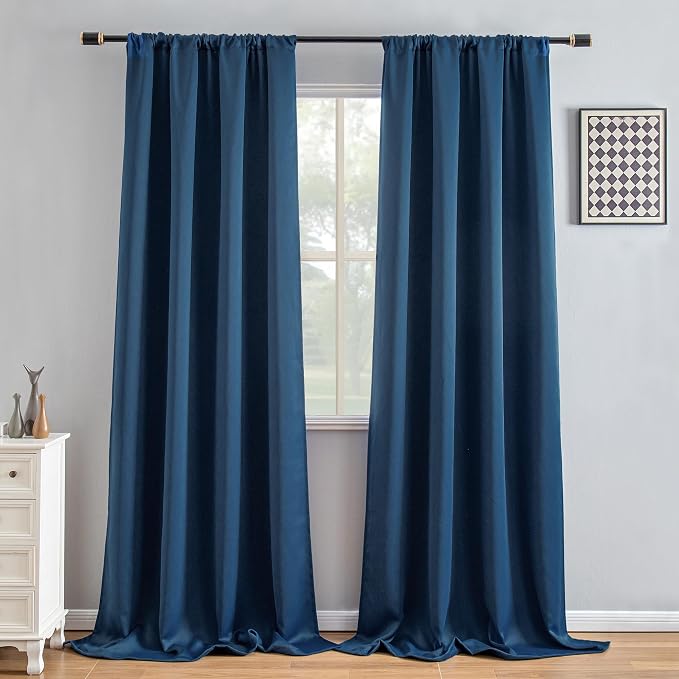 IGEMAEVE Blackout Curtains for Bedroom Rod Pocket Navy Blue 52" W x 108" L | by IGEMAEVE