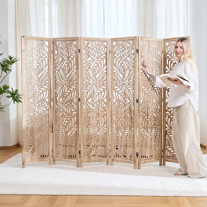Leaf-Carved Room Divider Privacy Screen - Image 8