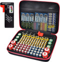 ALKOO Battery Organizer Storage Holder Case Box with Tester Checker BT-168. Holds 136+ Batteries AA AAA C D Cell 9V 3V Lithium (Red)
