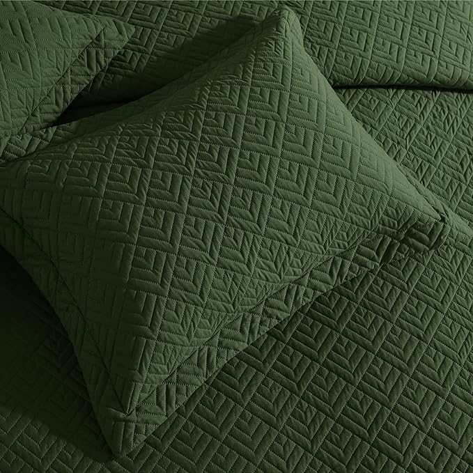 EXQ Home King Size Quilt Set Squares Pattern Bedding Set Olive Green | Soft - Image 5