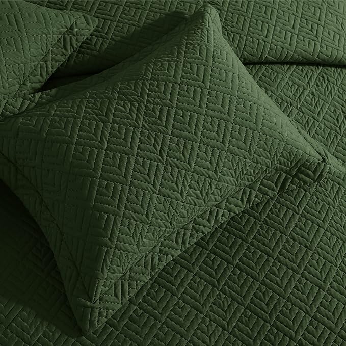 EXQ Home Twin Quilt Set Lightweight Squares Pattern Olive Green Bedding Set | - Image 5