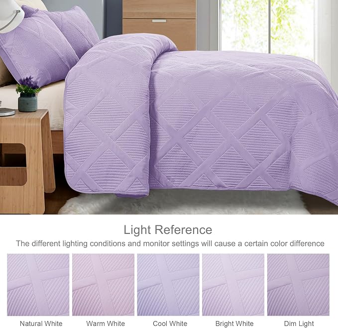 Exclusivo Mezcla California King Size Quilt, Lilac | Soft Bedspreads - Image 3