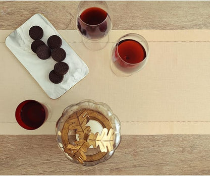 Solino Home Linen Hemstitch Table Runner 60 Inches - 100% Pure Linen Beige Table Runner 14 x 60 Inch Ideal for Dresser and Coffee Tables - Christmas, New Year - Classic Hemstitch