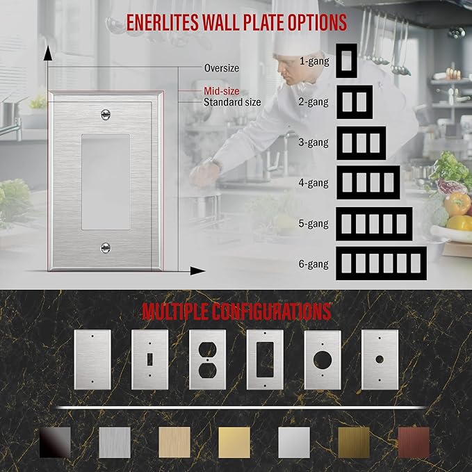 ENERLITES Decorator Switch or Outlet Metal Wall Plate, 430 Stainless Steel, Corrosion Resistant, Mid-Size 1-Gang 4.88" x 3.11", UL Listed, 7731M, Silver
