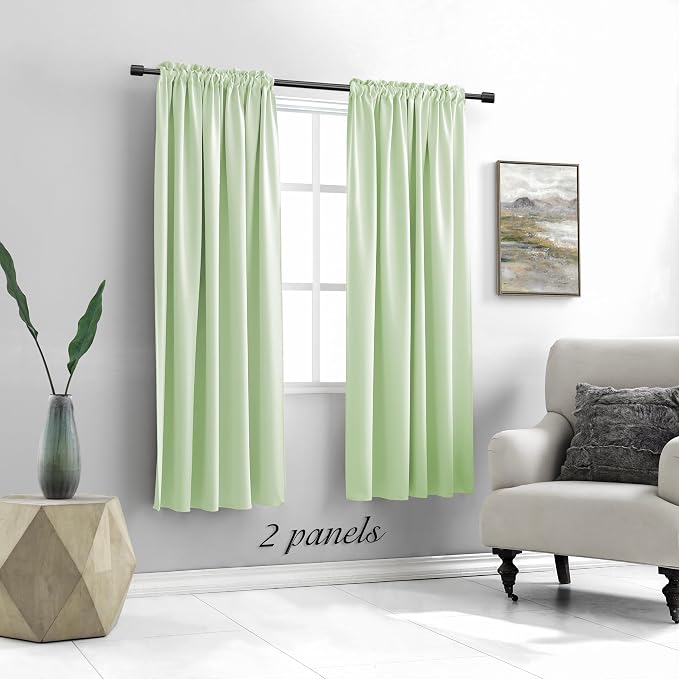 Light Lime Green Pretty Window Treatment Curtain Panels - Image 2