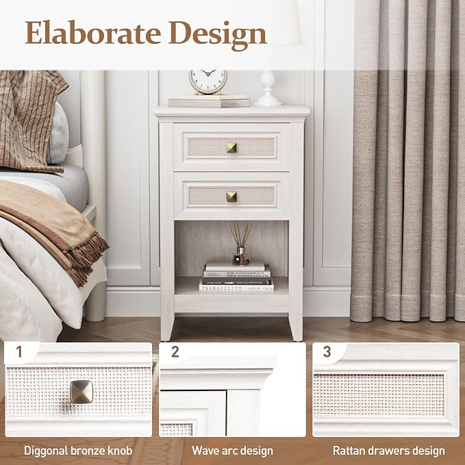RoyalCraft Rattan Nightstand Set of 2 - Image 5