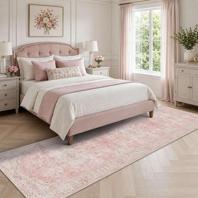 Latte&Fog Hallway Runner Rug 2x10 Non Slip Washable Pink Rugs - Image 3