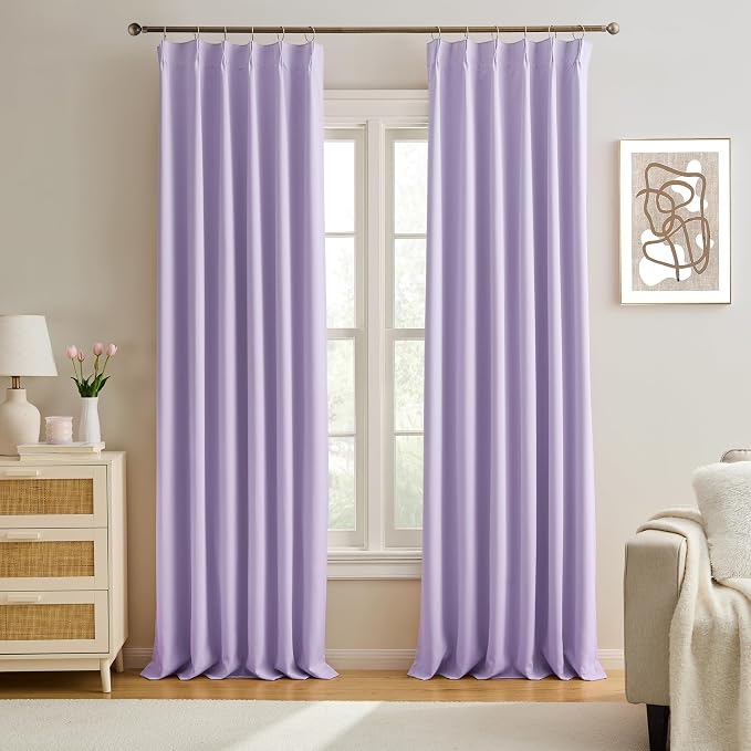 Pinch Pleats Lilac Curtains 92 Inches Long, Home Fashion Microfiber Thermal by KEQIAOSUOCAI