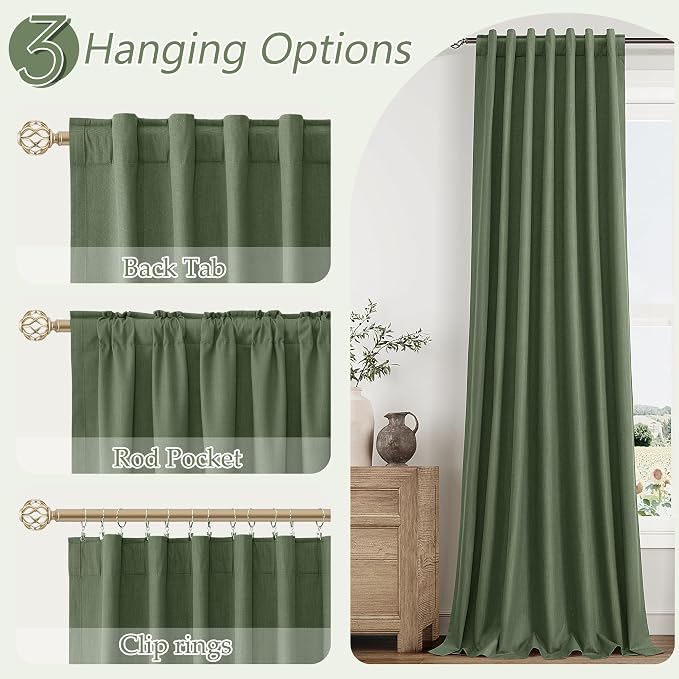 Olive Green 100% Blackout Curtains 90 Inch Length 2 Panels Set - Image 6