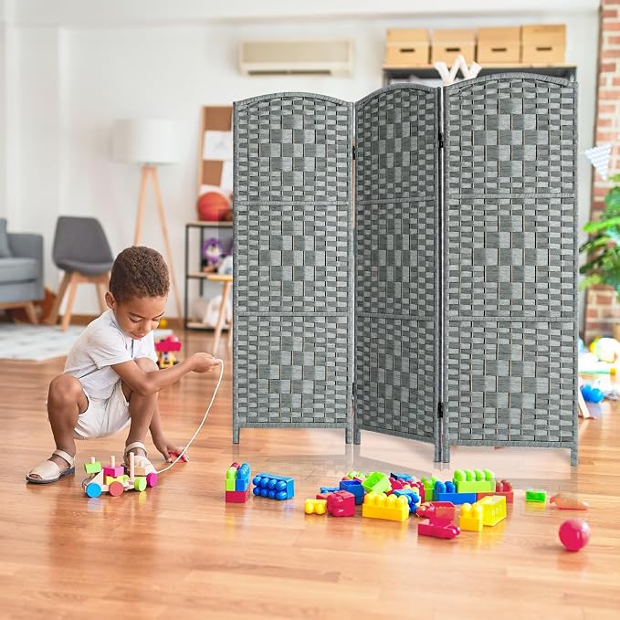 HALLYBEE Short Room Divider, Small Folding Privacy Screens, 3 Panel Grey | - Image 8