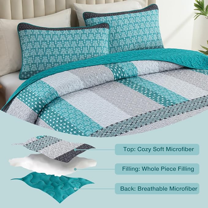 WONGS BEDDING Stripe Quilt Set, Reversible Polyester, Guest Room - Image 4