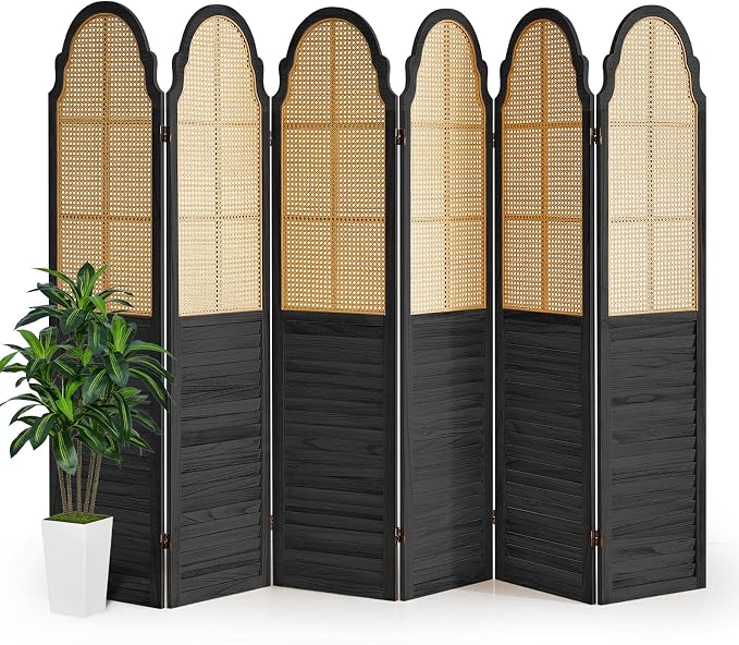 Wood Room Divider 6 Panel, Folding Privacy Screen, Rattan Room Divider Wall by AsNefeli