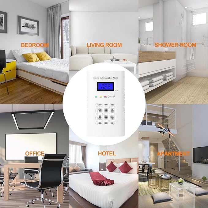 3 Pakcs Combination Gas & Carbon Monoxide Detector, Plug in Carbon Monoxide Alarm & Natural Gas Detector,Propane,Methane,with Backup 9V Battery Feature, Digital Display, for Home, Apartment, RV