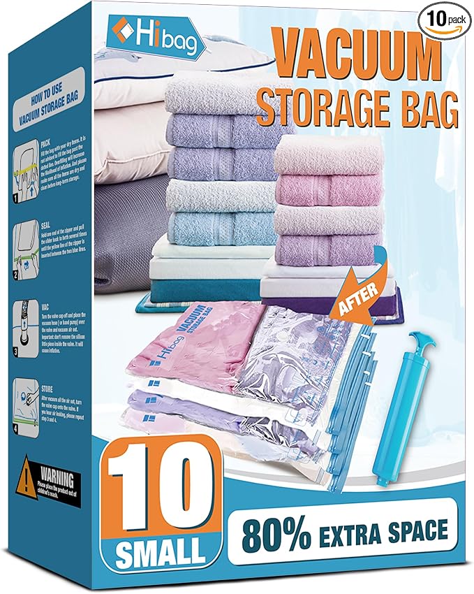 Vacuum Storage Bags, 10 Small Space Saver Vacuum Seal Bags, Space Bags by HIBAG