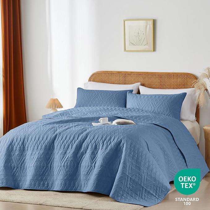akkialla Full/Queen Quilt Set, Boho Style in a Solid Color, Bluish Grey - Image 2