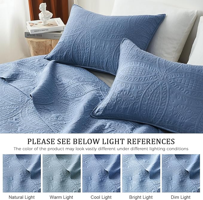 akkialla Twin Quilt Bedding Set, Bluish Grey Ultrasonic Quilt Set, Lightweight - Image 5