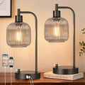 Grey Glass Table Lamps Set of 2, Dimmable Bedside Lamps by Qimh