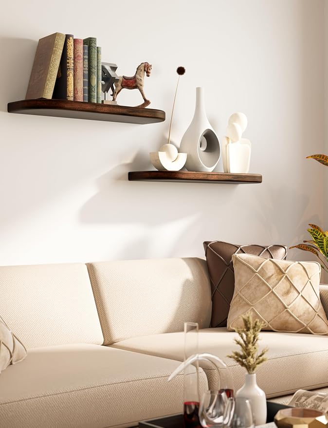 BATODA Set of 2 17" Acacia Wood Floating Shelves - Image 7