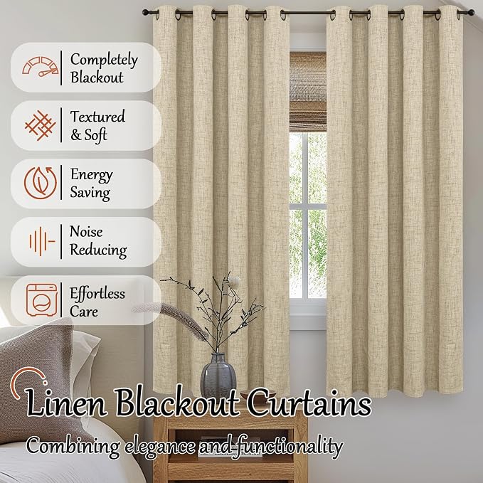 Burlap Linen Blackout Curtains for Bedroom - Image 2
