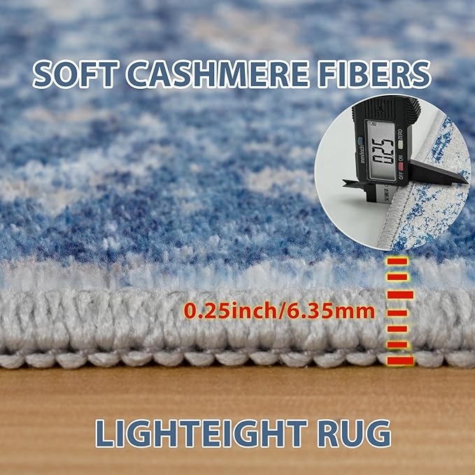 5x8 Area Rugs for Living Room Washable Bedroom Dining Room Blue Grey White | - Image 6