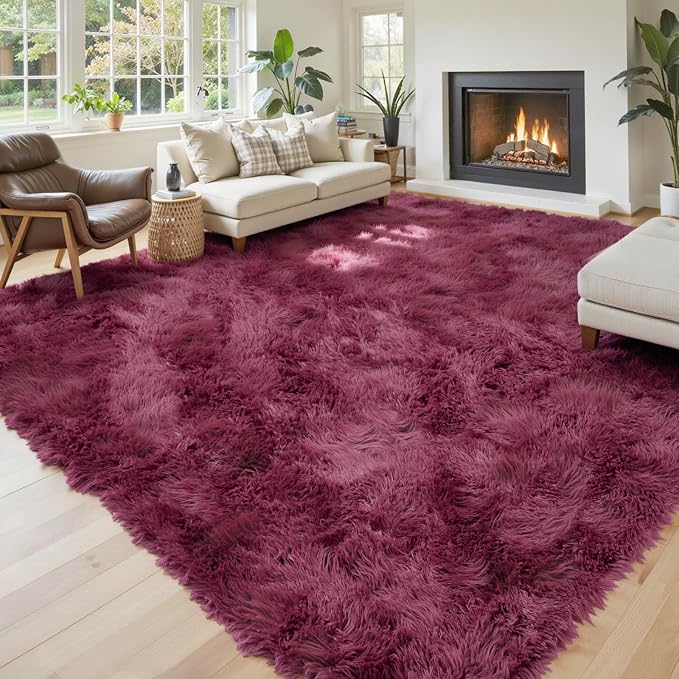 6x9 Shag Area Rug for Living Room, Burgundy Soft Plush Fluffy Carpet | Non-Slip - Image 2
