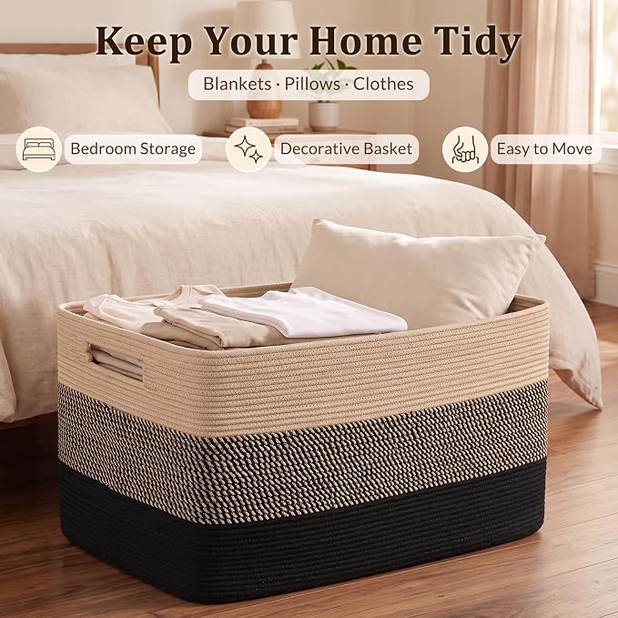 OIAHOMY 108L Extra Large Blanket Basket Dog Toy Basket Yellow Black | Rectangle - Image 5