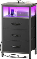 Huuger Night Stand with Charger Station and LED Lights, 3 Drawer Nightstand | by Huuger